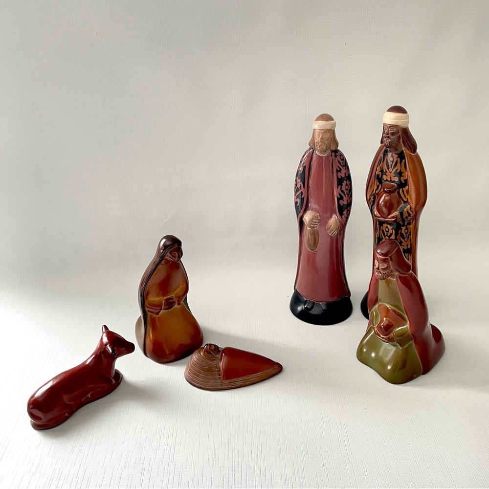Vintage MCM Glazed Ceramic Nativity Set 6 Pc Christmas Figurine Decor Incomplete